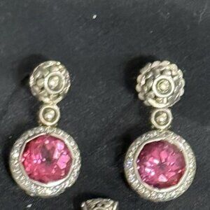 John Hardy Pink Topaz/pave diamond earrings 18k